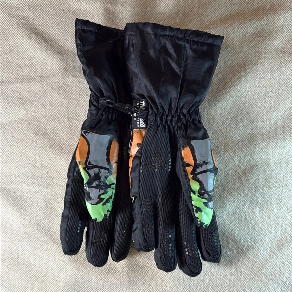 Green and Black Winter Mittens with Graphic Design